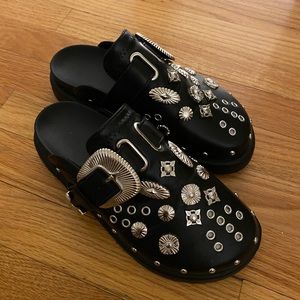 Black Mules with Silver Details